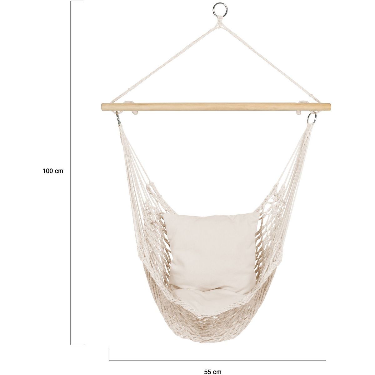 Inkazen Hamac de jardin suspendu en macrame avec coussin beige