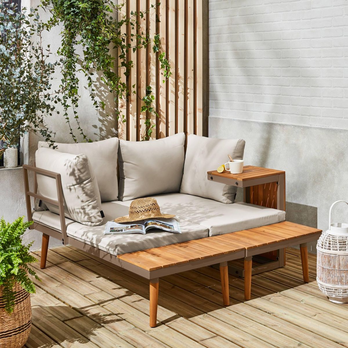 SWEEEK Salon modulable, Sao Paulo,  aluminium et acacia, 4 places 140 x 68 x 65cm