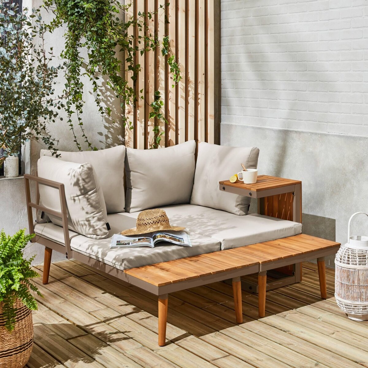 SWEEEK Salon modulable, Sao Paulo,  aluminium et acacia, 4 places 140 x 68 x 65cm