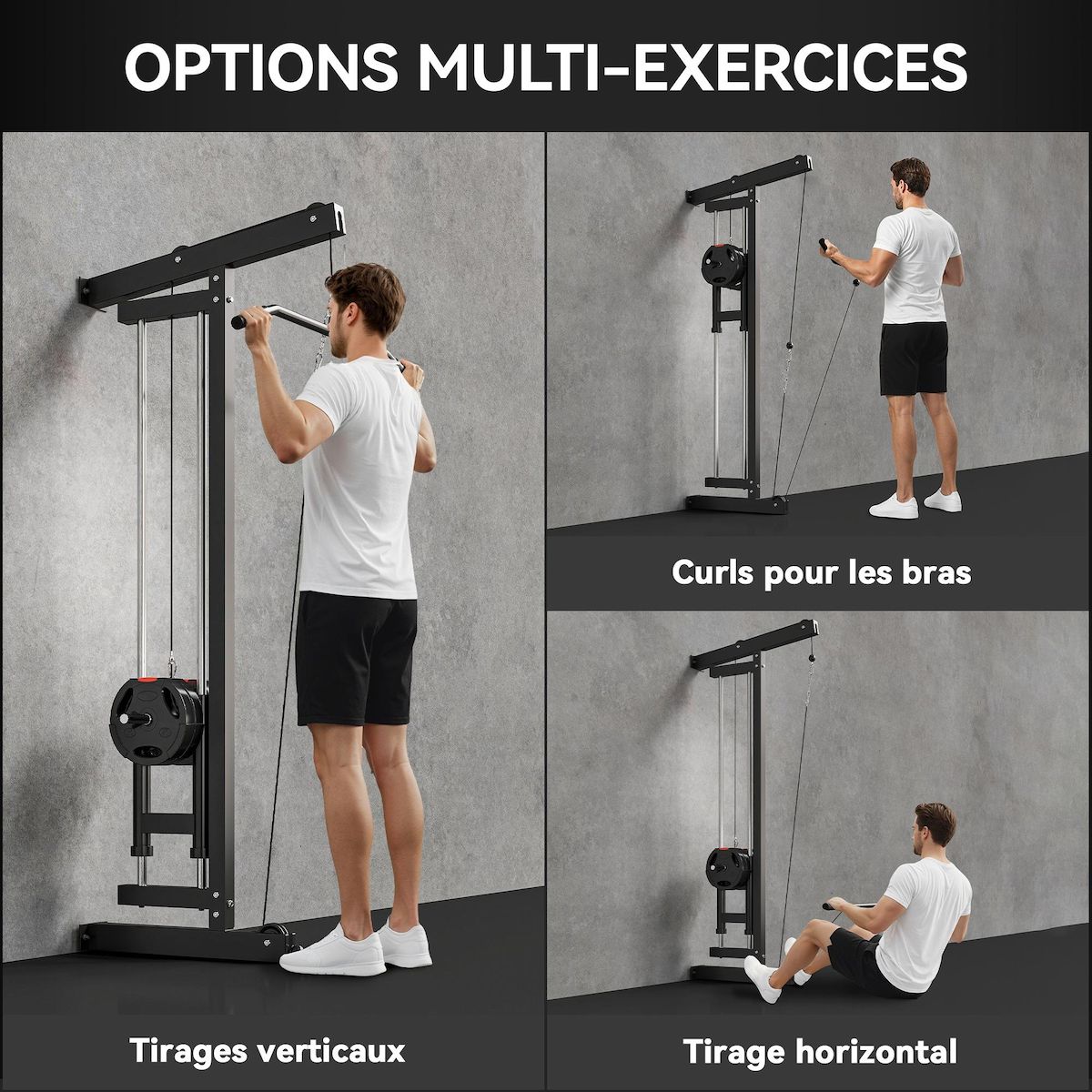 HOMCOM Lat pulldown machine poulie haute et basse - home lat machine murale - charge par disques