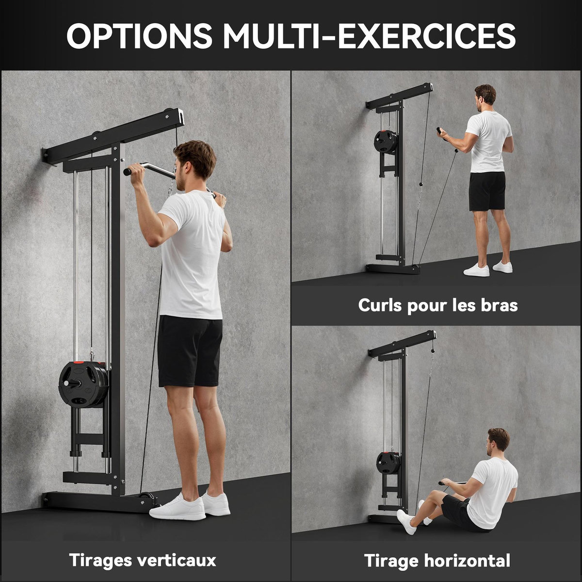 HOMCOM Lat pulldown machine poulie haute et basse - home lat machine murale - charge par disques