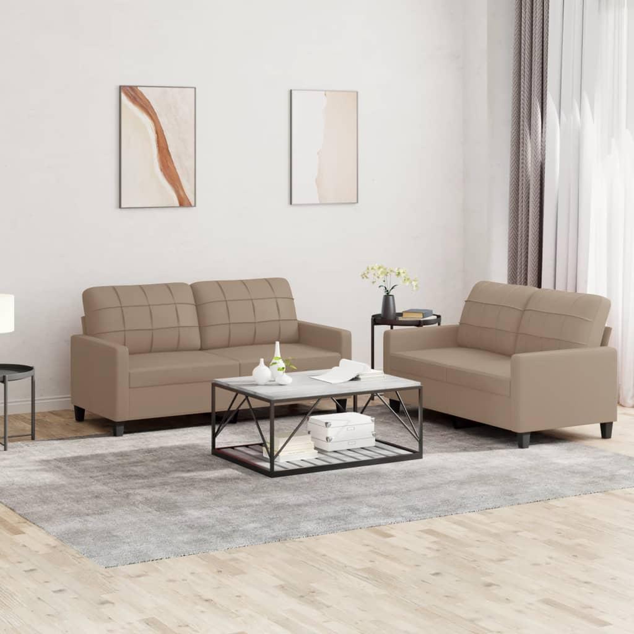 VIDAXL Ensemble de canapes 2 pcs avec coussins Cappuccino Similicuir