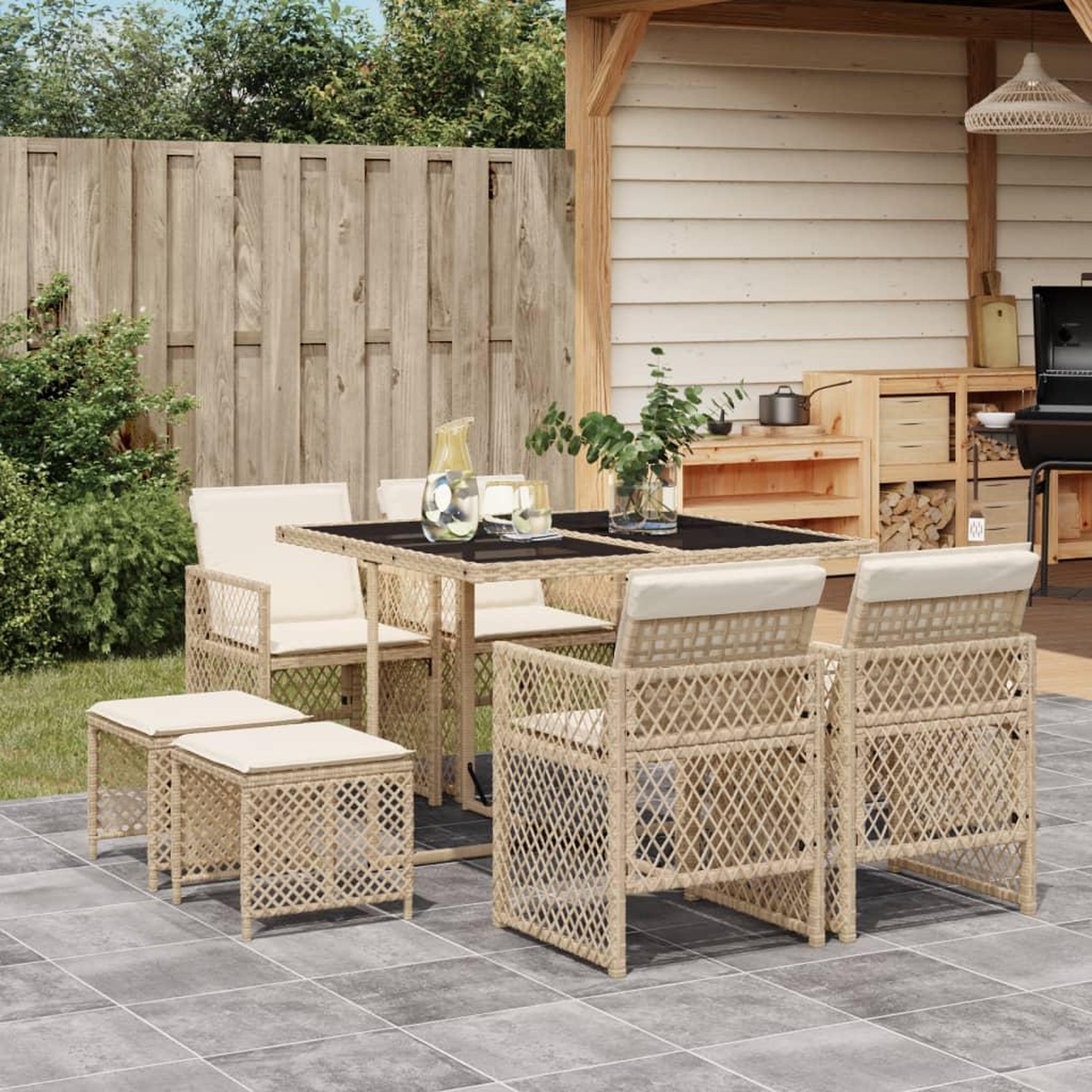 VIDAXL Ensemble a manger de jardin et coussins 9 pcs beige Poly rotin