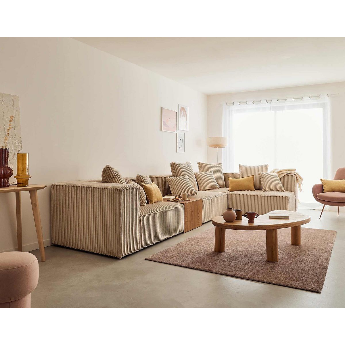 LISA DESIGN Colombine - canapé modulable d'angle droit - 5 places - en velours côtelé grosses côtes