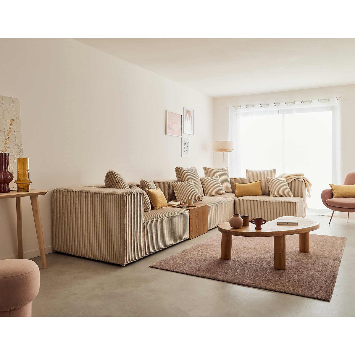 LISA DESIGN Colombine - canapé modulable d'angle droit - 5 places - en velours côtelé grosses côtes