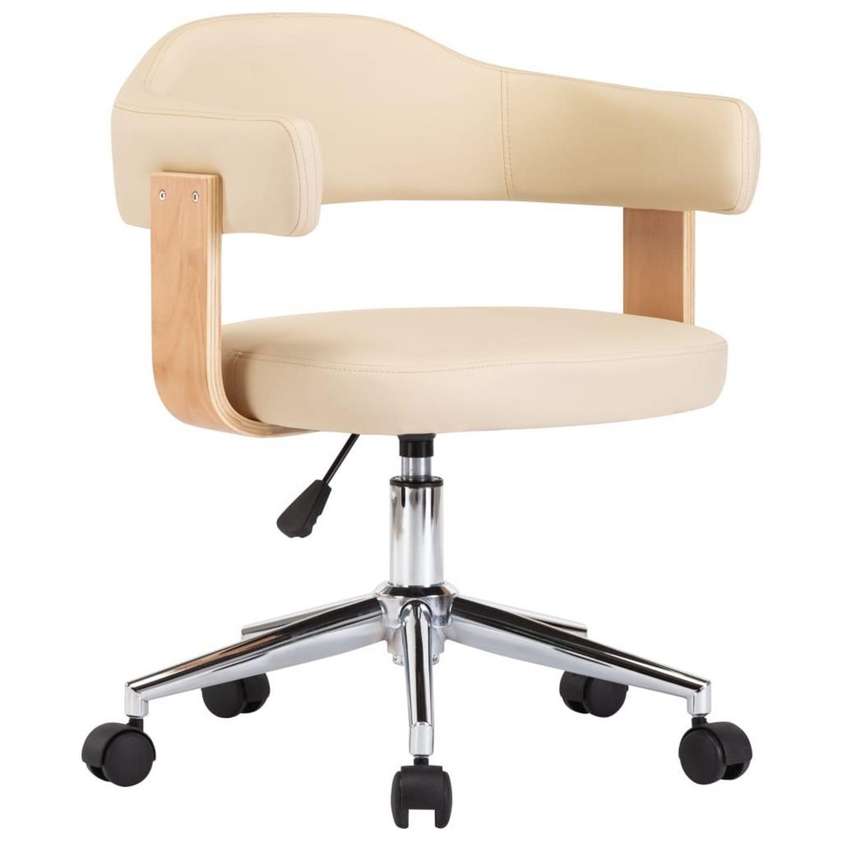 VIDAXL Chaise pivotante de bureau Creme Bois courbe et similicuir