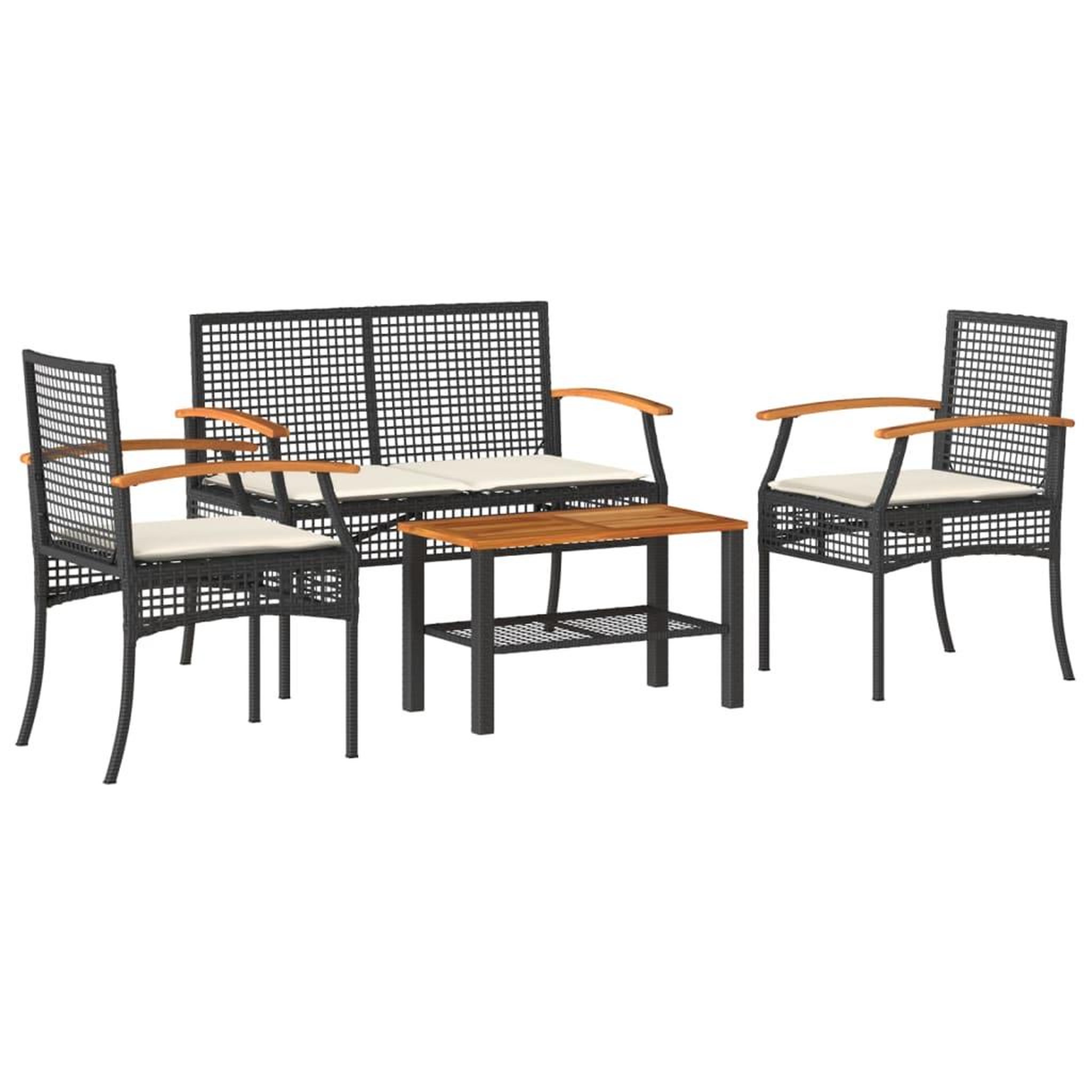 Voir la diapositive 2 : VIDAXL Salon de jardin 4 pcs avec coussins Noir Resine tressee