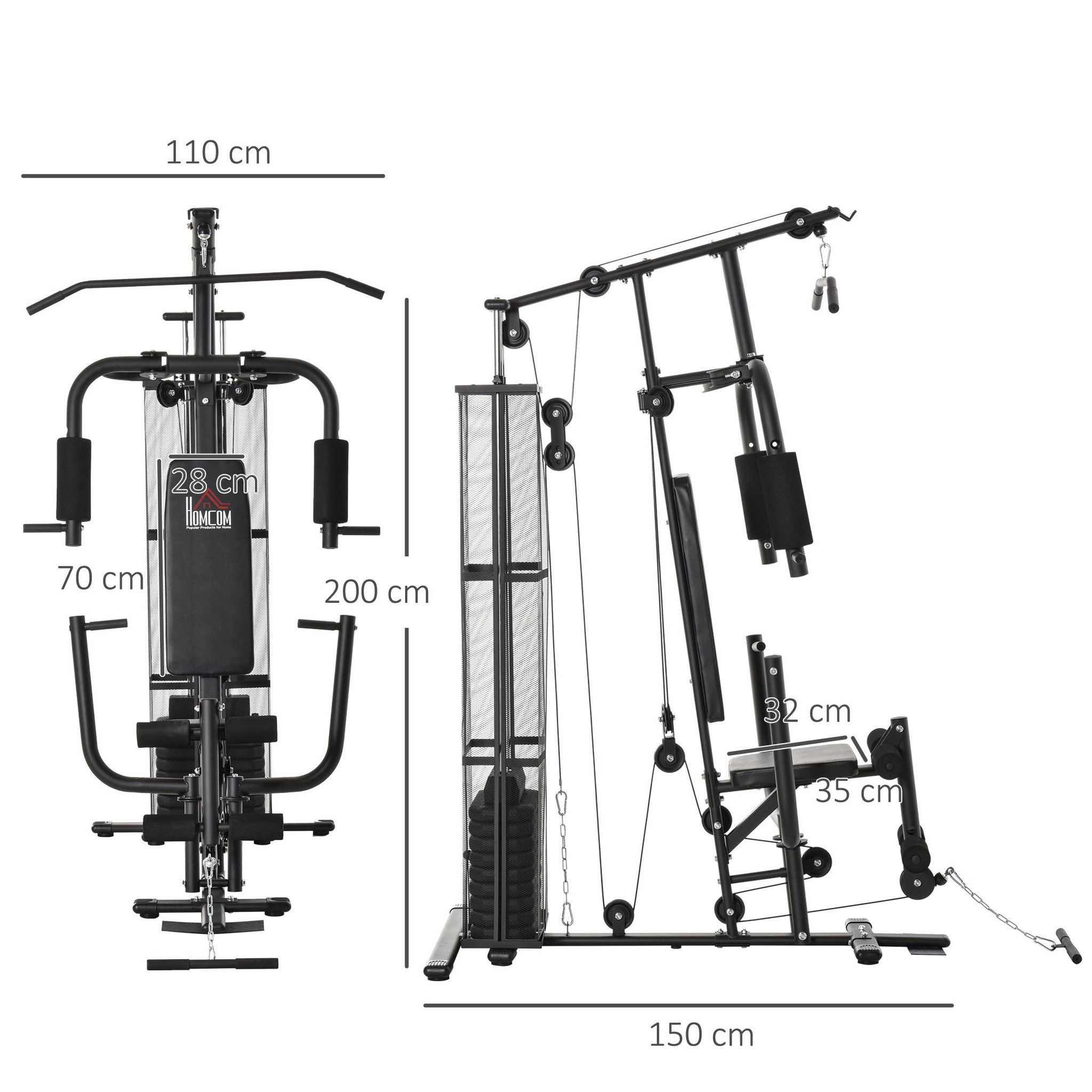 Voir la diapositive 3 : HOMCOM Station de musculation - entrainement complet - développé couché, butterfly, barre latissimus, curler, bande résistance - 10 contrepoids - acier noir