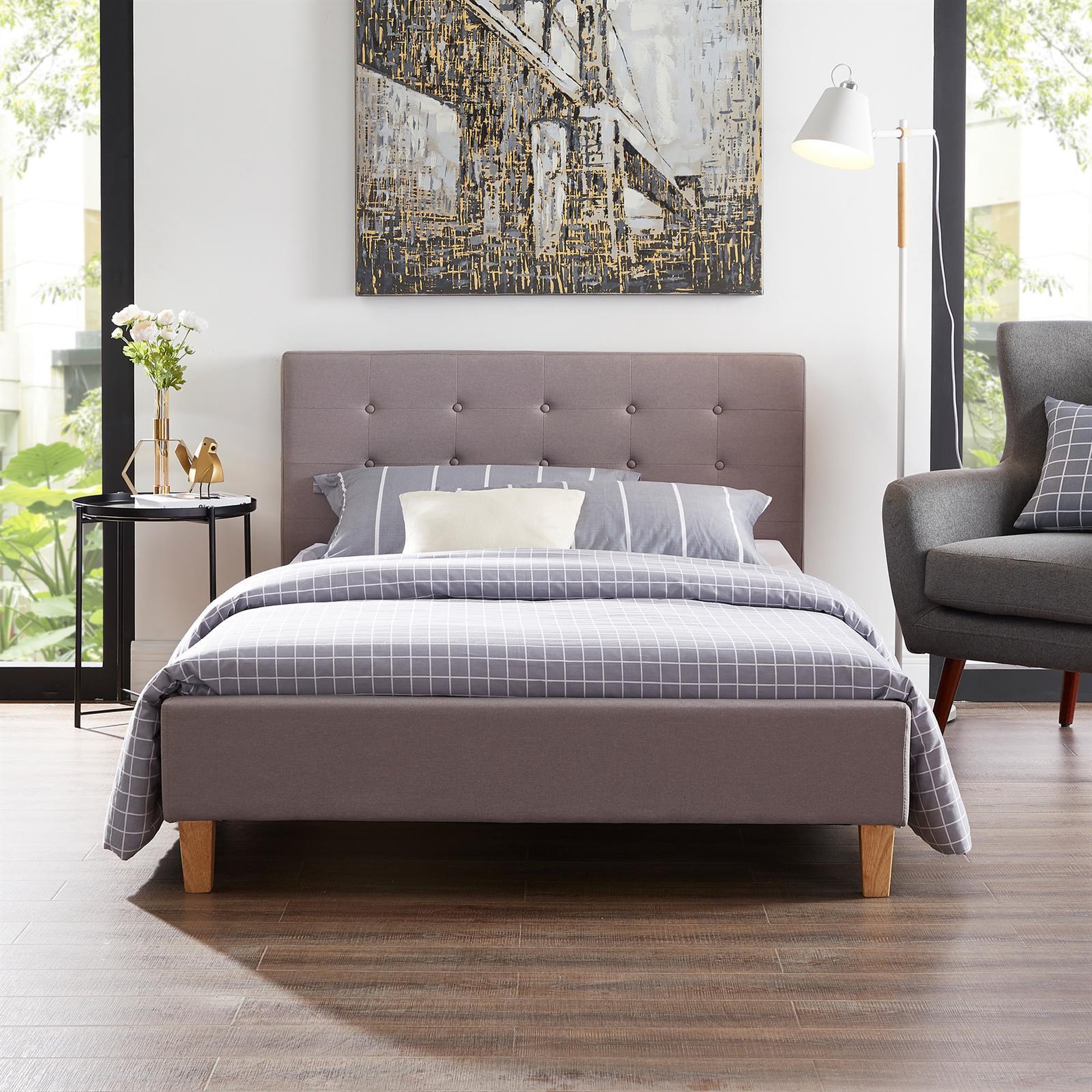 Voir la diapositive 3 : IDIMEX Lit simple lille, 120 x 190 cm, capitonné avec sommier, revêtement en tissu
