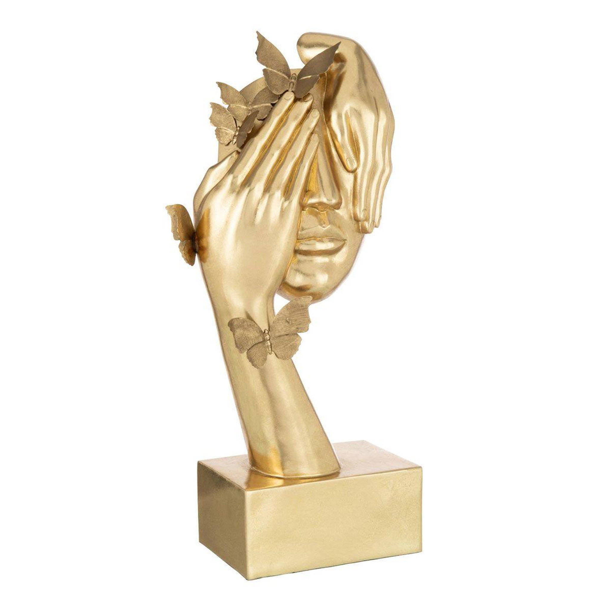 J-LINE Statuette déco visage  papillons  54cm or