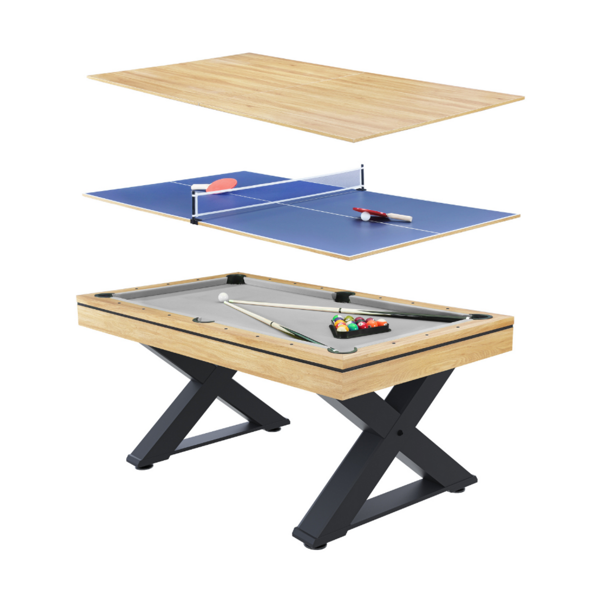 CONCEPT USINE Table multi-jeux en bois ping-pong et billard TEXAS