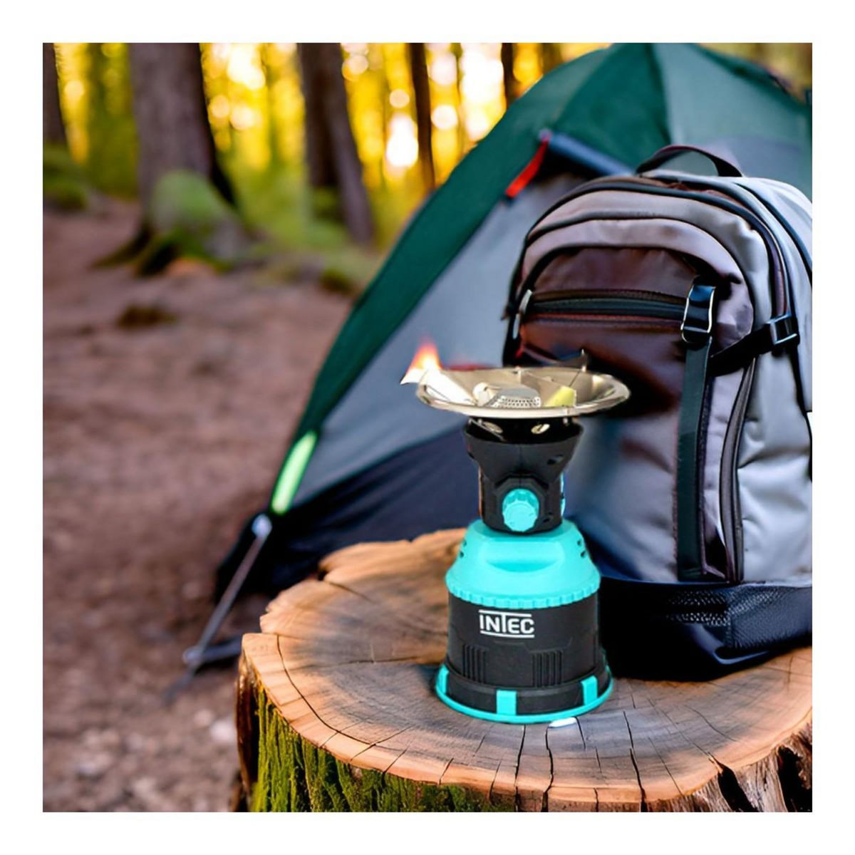 INTEC Rechaud gaz 1200W piezo Coque ABS + 8 Cartouches gaz 190 gr INTEC