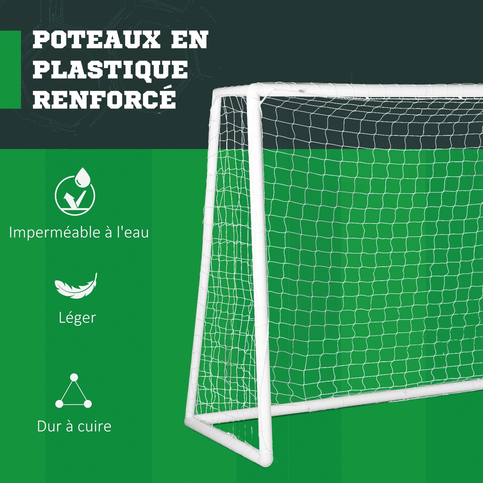 Voir la diapositive 5 : HOMCOM But de football cage de foot but futsal - dim. 3l x 1,2l x 2h m - pvc blanc