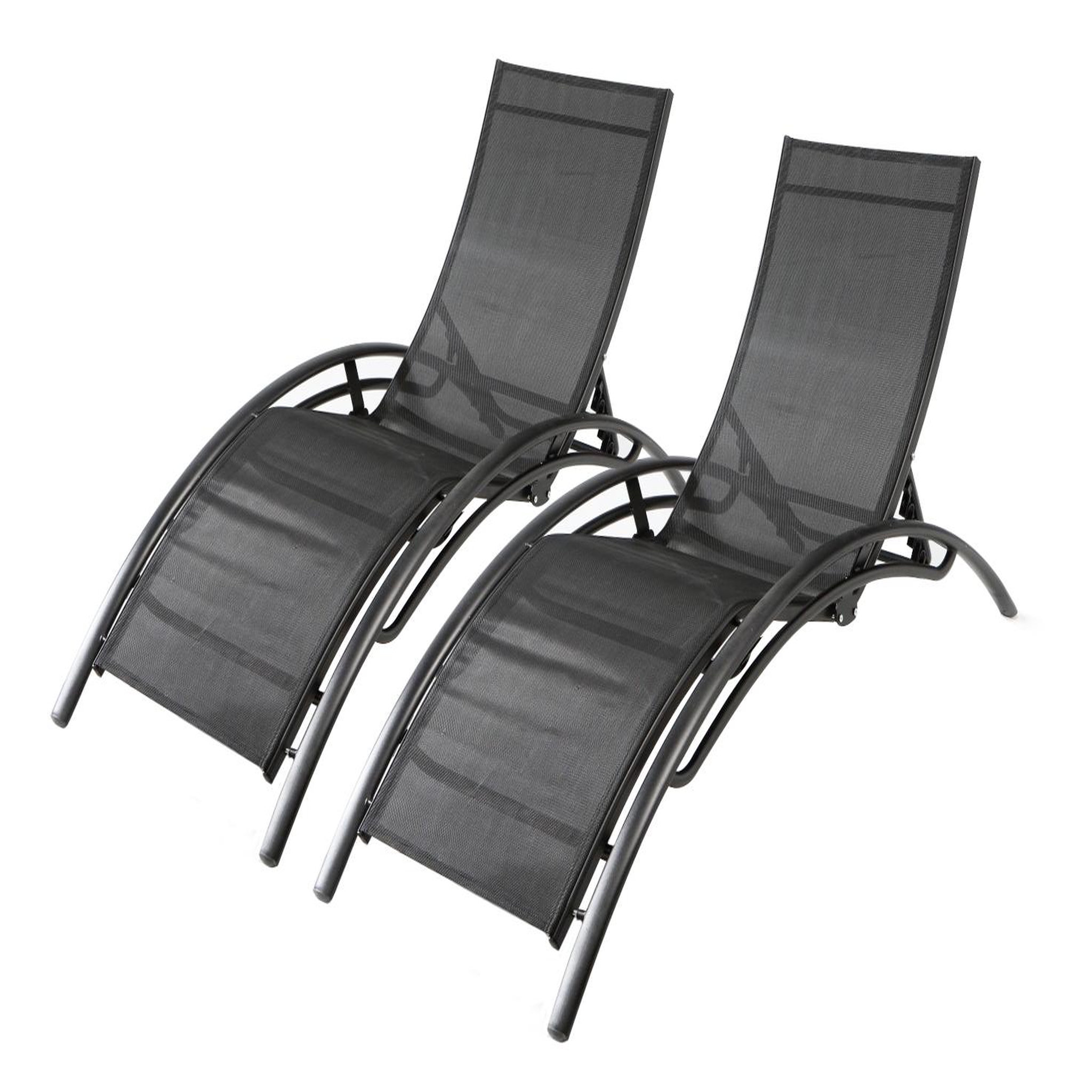 CONCEPT USINE Lot de 2 transats empilables et ajustables en alu noir bahia