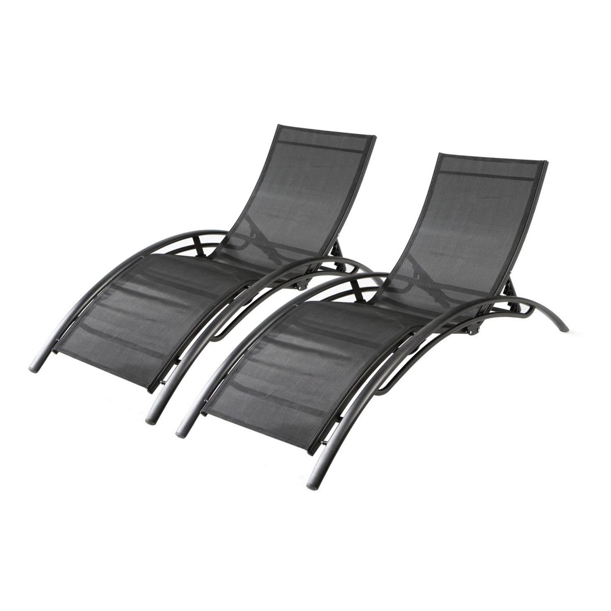 CONCEPT USINE Lot de 2 transats empilables et ajustables en alu noir BAHIA