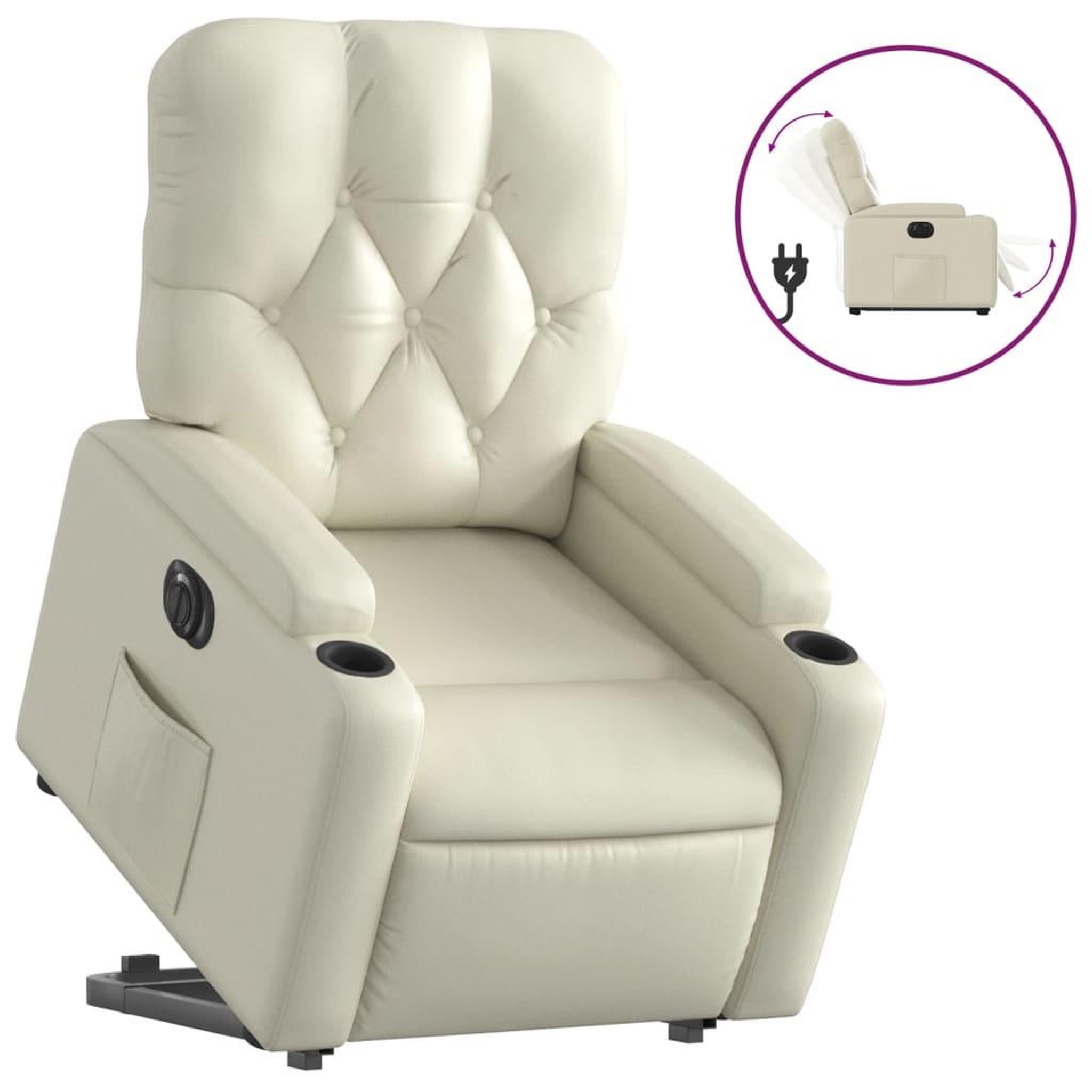 Voir la diapositive 2 : VIDAXL Fauteuil inclinable electrique creme similicuir