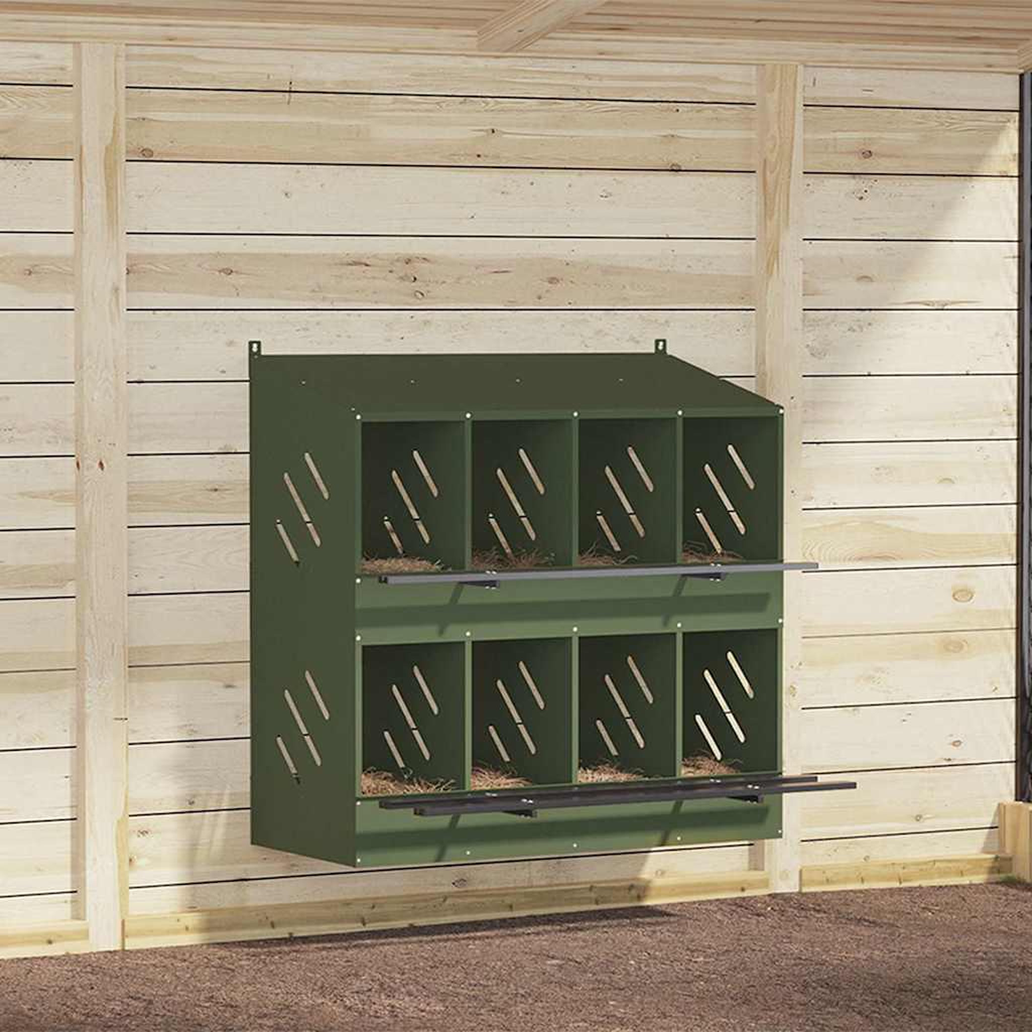 VIDAXL Nichoir a poules avec 8 compartiments vert olive metal