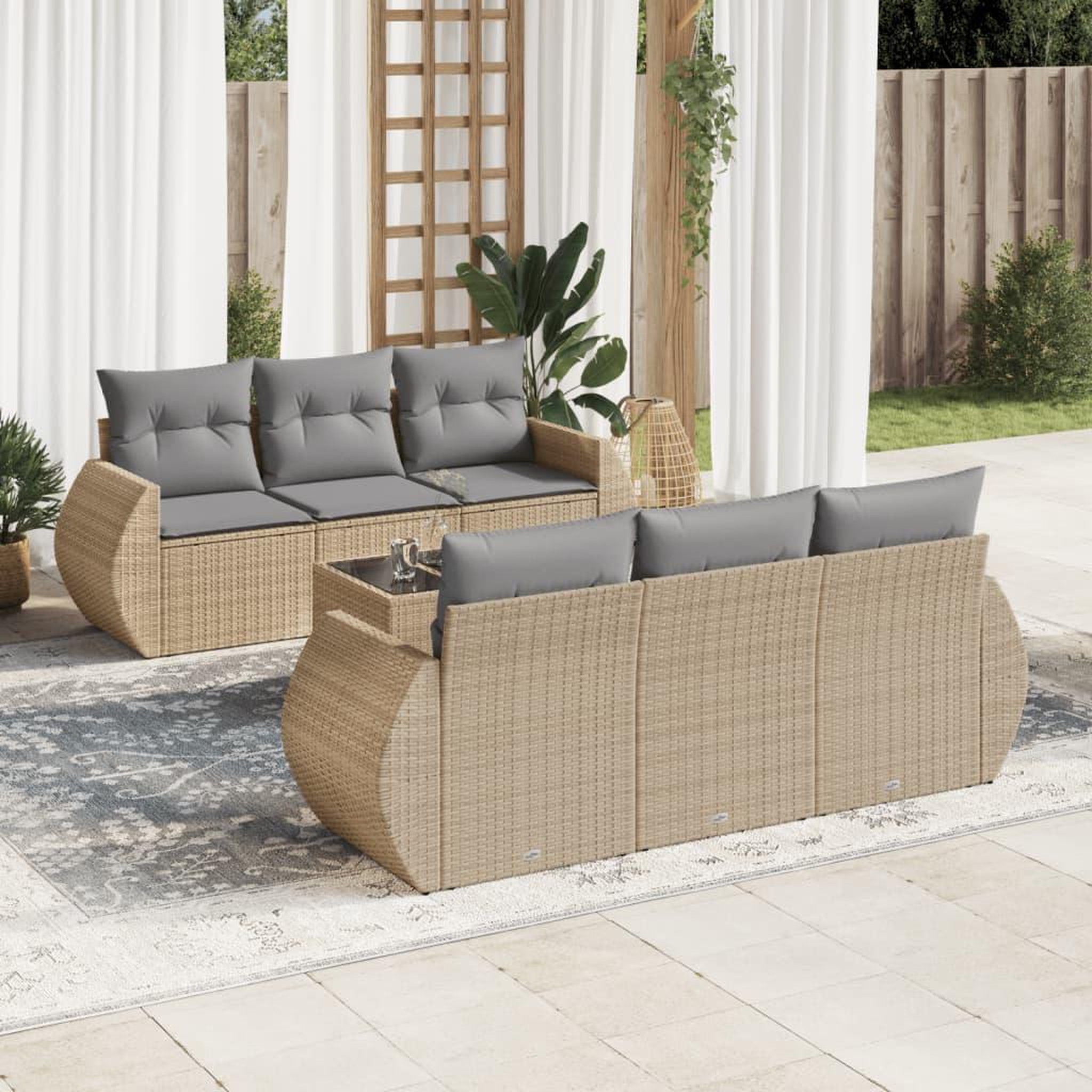 VIDAXL Salon de jardin avec coussins 7 pcs beige resine tressee