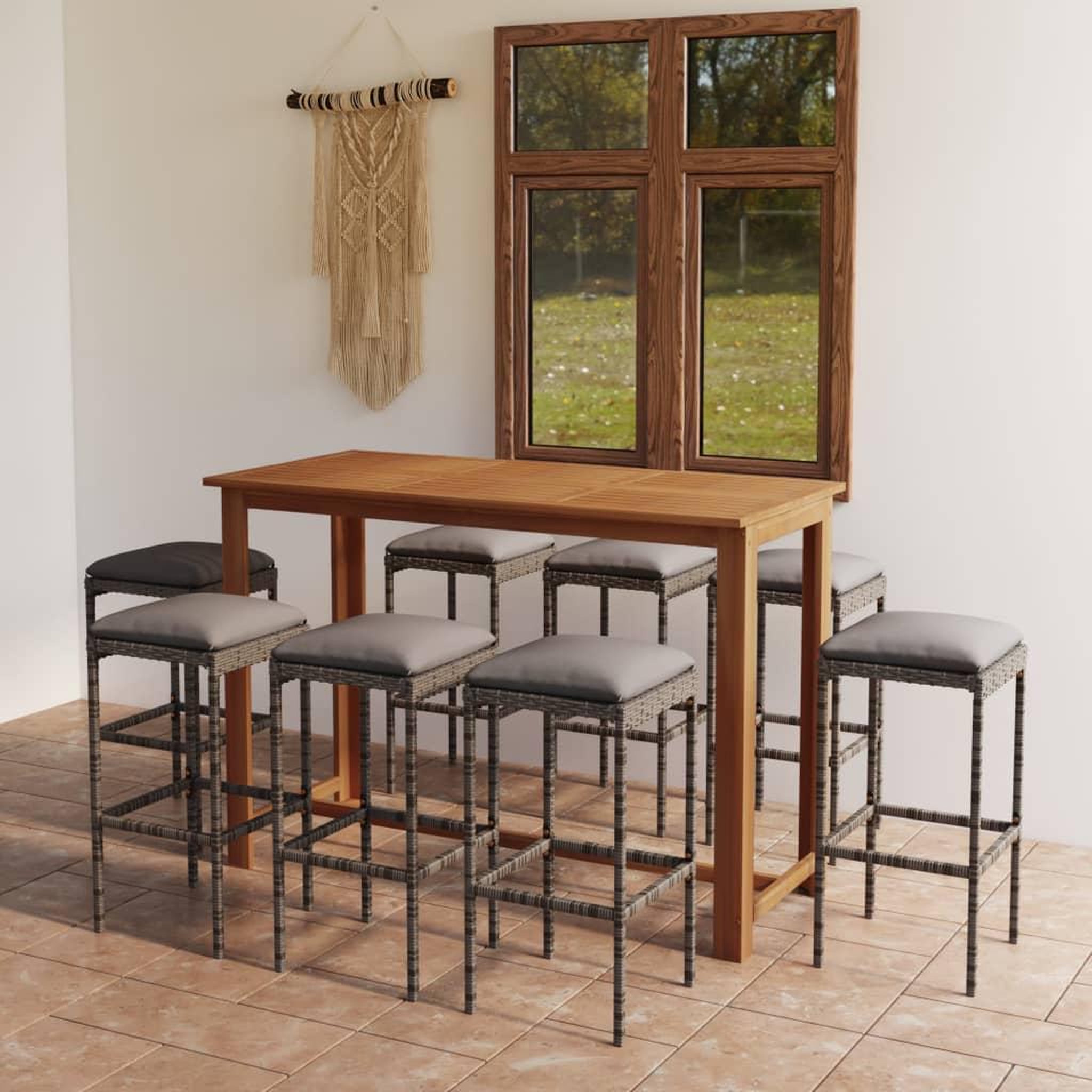 Voir la diapositive 1 : VIDAXL Ensemble de bar de jardin avec coussins 9 pcs Gris