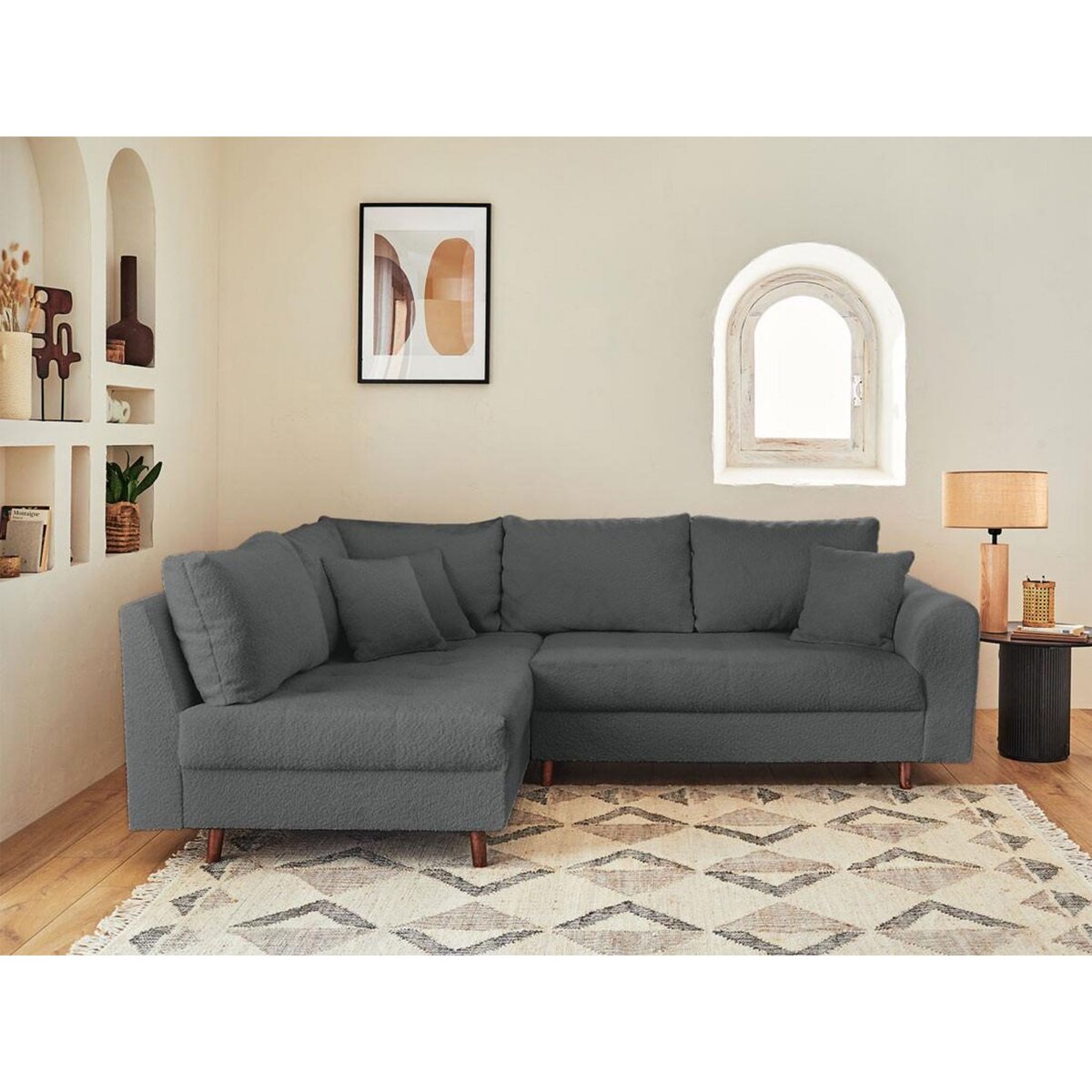 LISA DESIGN Rune - canapé d'angle gauche - 4 places - avec pouf d'appoint - en tissu bouclette