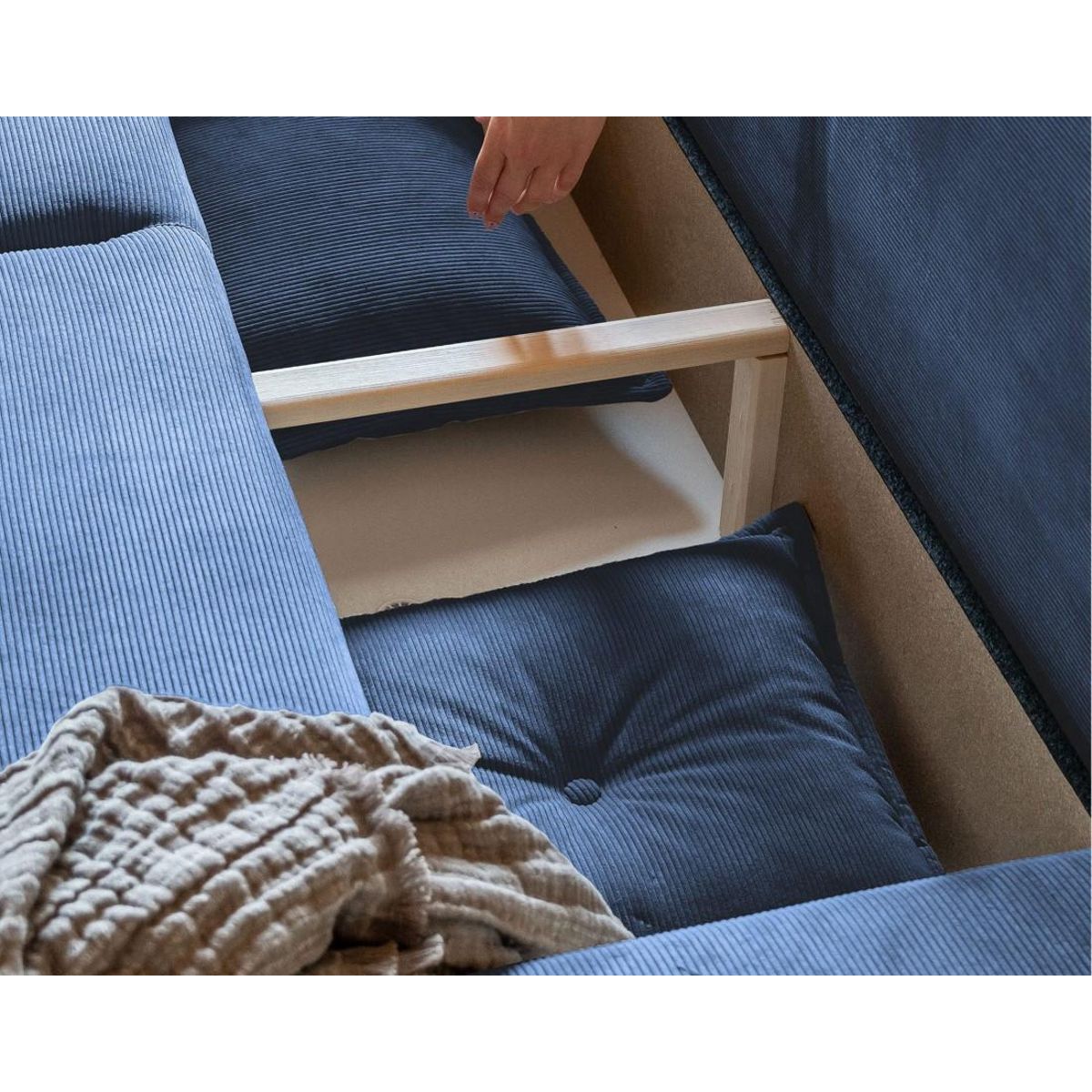 BEST MOBILIER Lena - canapé d'angle gauche 5 places - convertible avec coffre - en velours côtelé