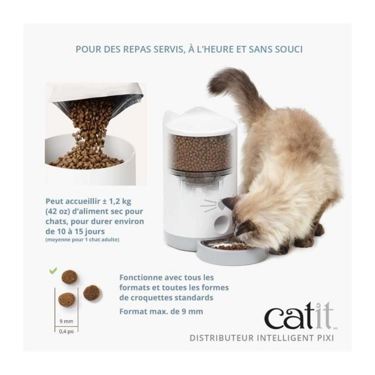 Cat'it CATIT - PIXI Distributeur de croquettes connecté pour chat - 1,2 kg (contrôlé par une application)