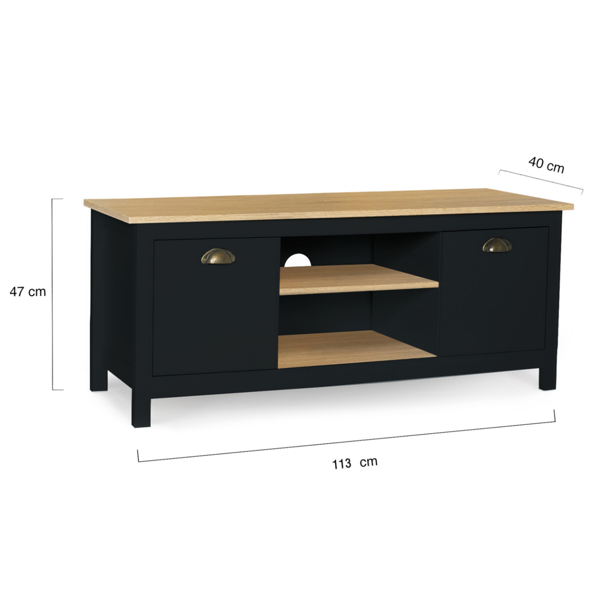 ID MARKET Meuble TV 113 cm campagne ISIS bois et noir