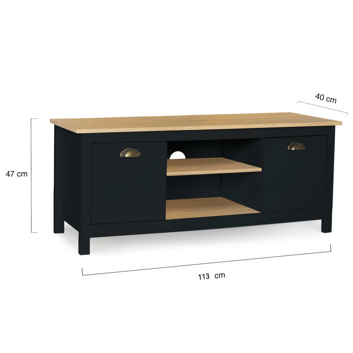 ID MARKET Meuble TV 113 cm campagne ISIS bois et noir