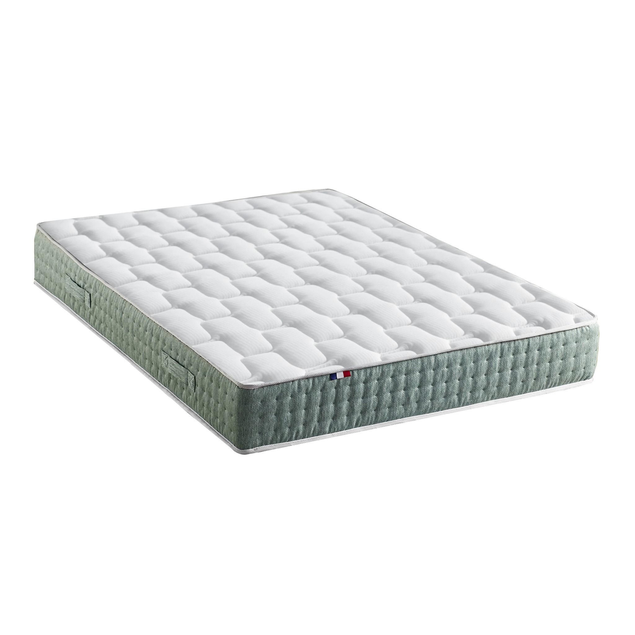 IDLITERIE Matelas ressorts ensachés 7 zones HYGGE - soutien ferme et réversible. Coloris disponibles : Vert