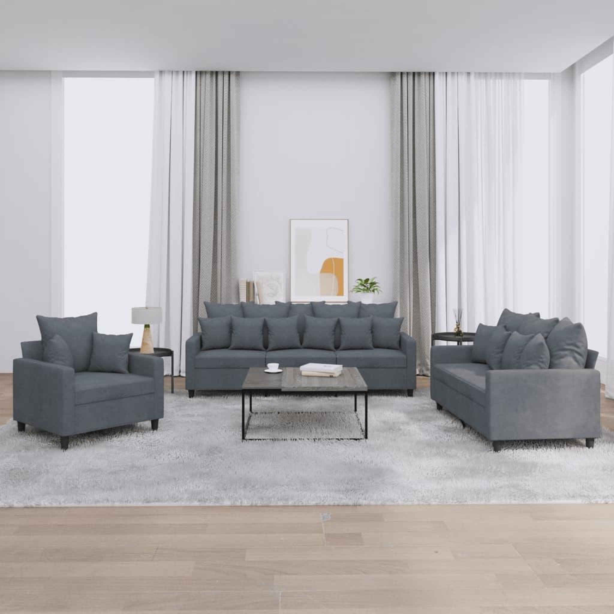 VIDAXL Ensemble de canapes 3 pcs avec coussins Gris fonce Velours