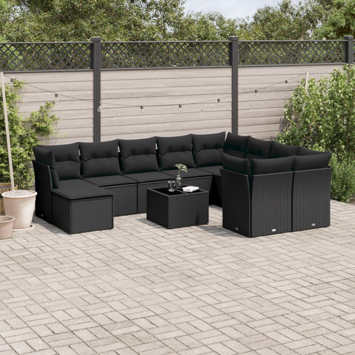 VIDAXL Salon de jardin 11 pcs avec coussins noir resine tressee