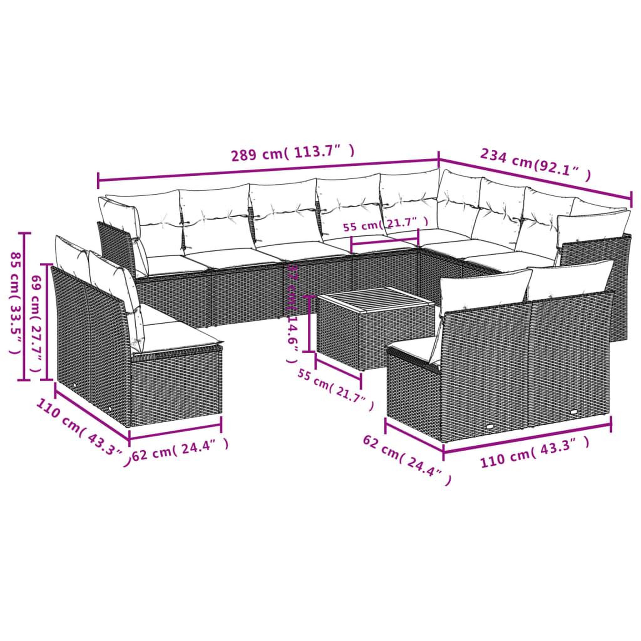 Voir la diapositive 6 : VIDAXL Salon de jardin avec coussins 13 pcs gris resine tressee