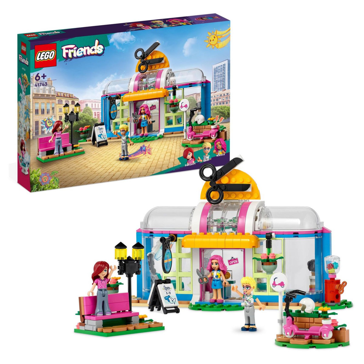 LEGO Friends 41743 Le salon de coiffure, Jouet de Coiffure avec Mini-Poupées 2023 Paisley & Olly, Cheveux et Visage Interchangeables