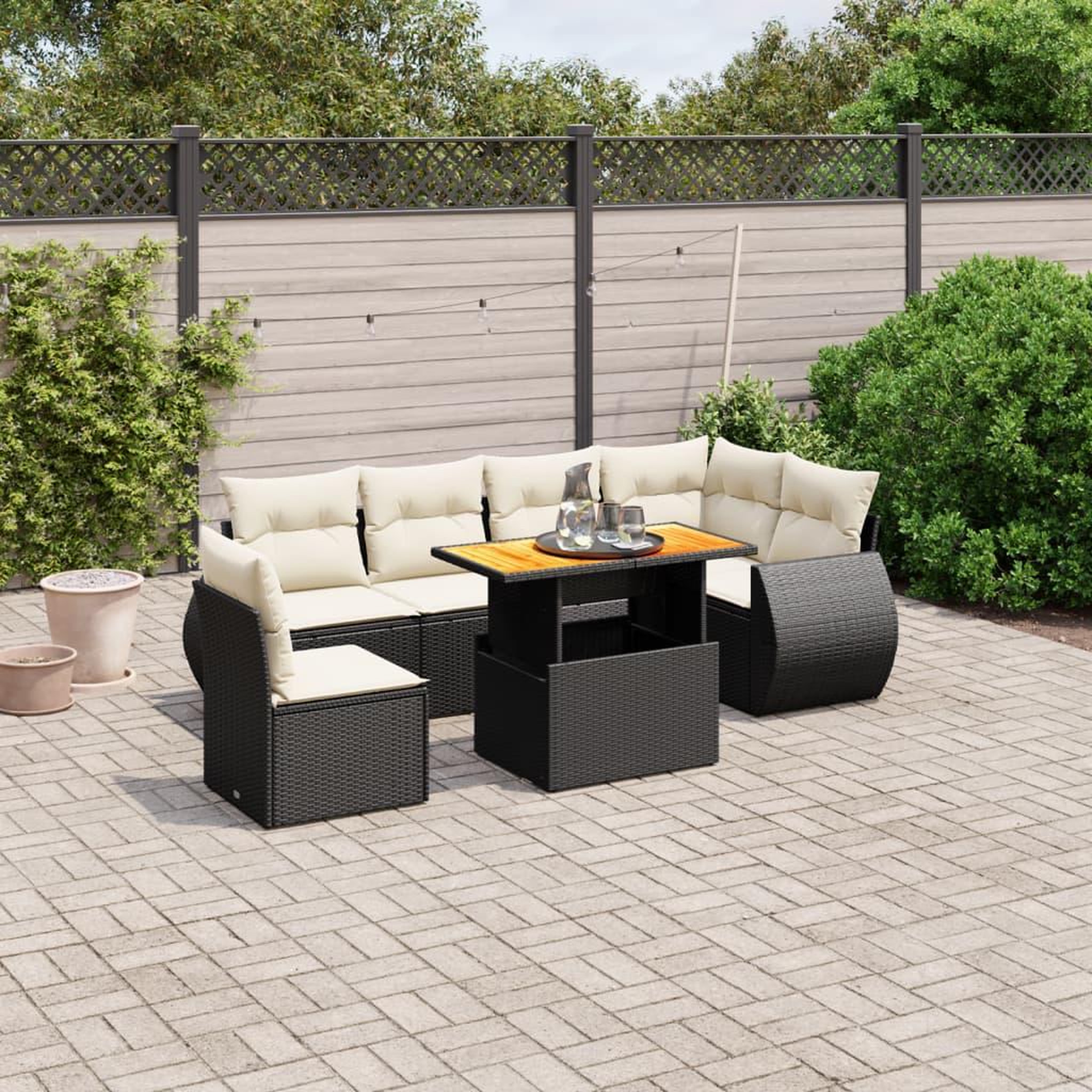 VIDAXL Salon de jardin 7 pcs avec coussins noir resine tressee