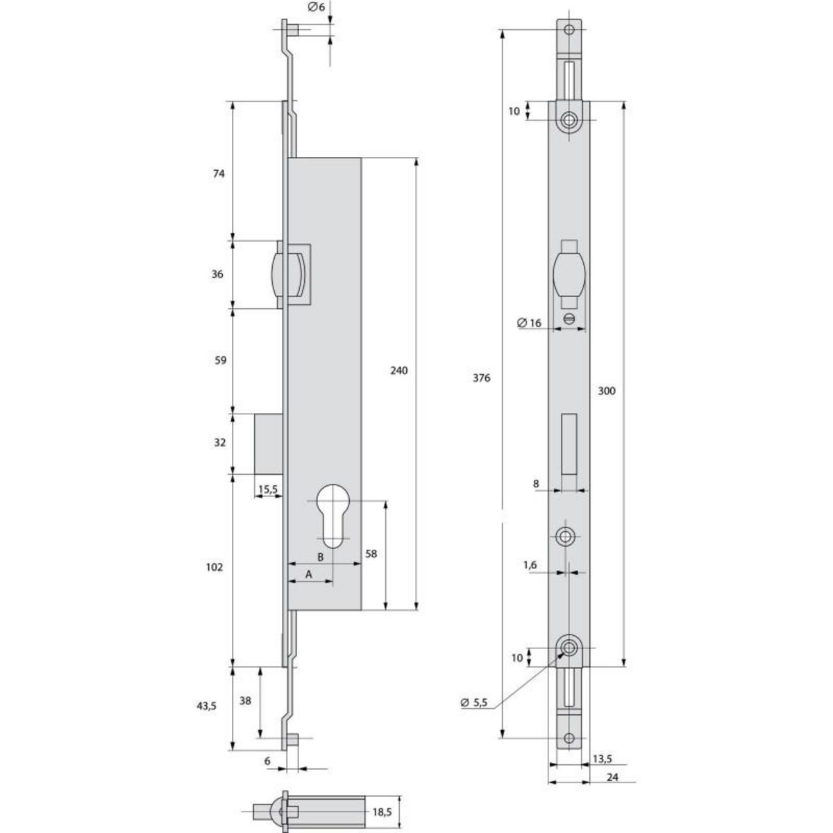 STREMLER ASSA ABLOY Serrure 3 points pêne dormant à rouleau coffre de 45mm pour tringle plate STREMLER 2274.45.TI