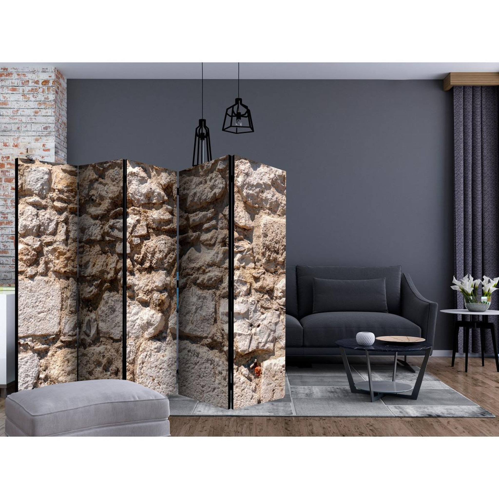 Voir la diapositive 2 : Paris Prix Paravent 5 volets  stone castle  172x225cm