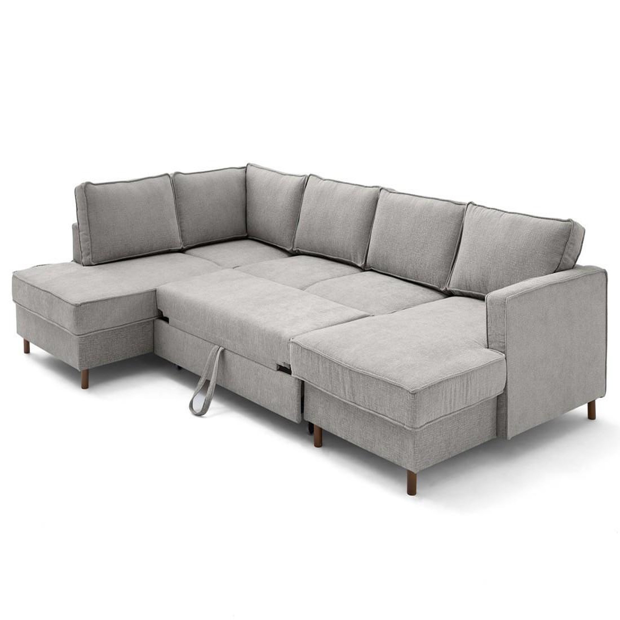 Voir la diapositive 2 : LISA DESIGN Jake - canapé panoramique d'angle gauche 7 places convertible avec coffre en tissu velours relief