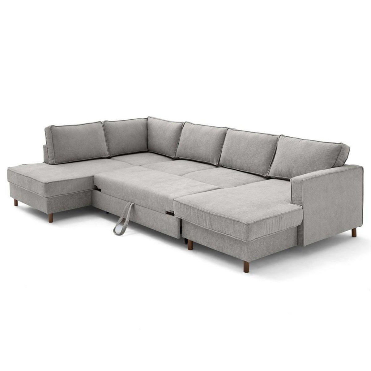 LISA DESIGN Jake - canapé panoramique d'angle gauche 7 places convertible avec coffre en tissu velours relief