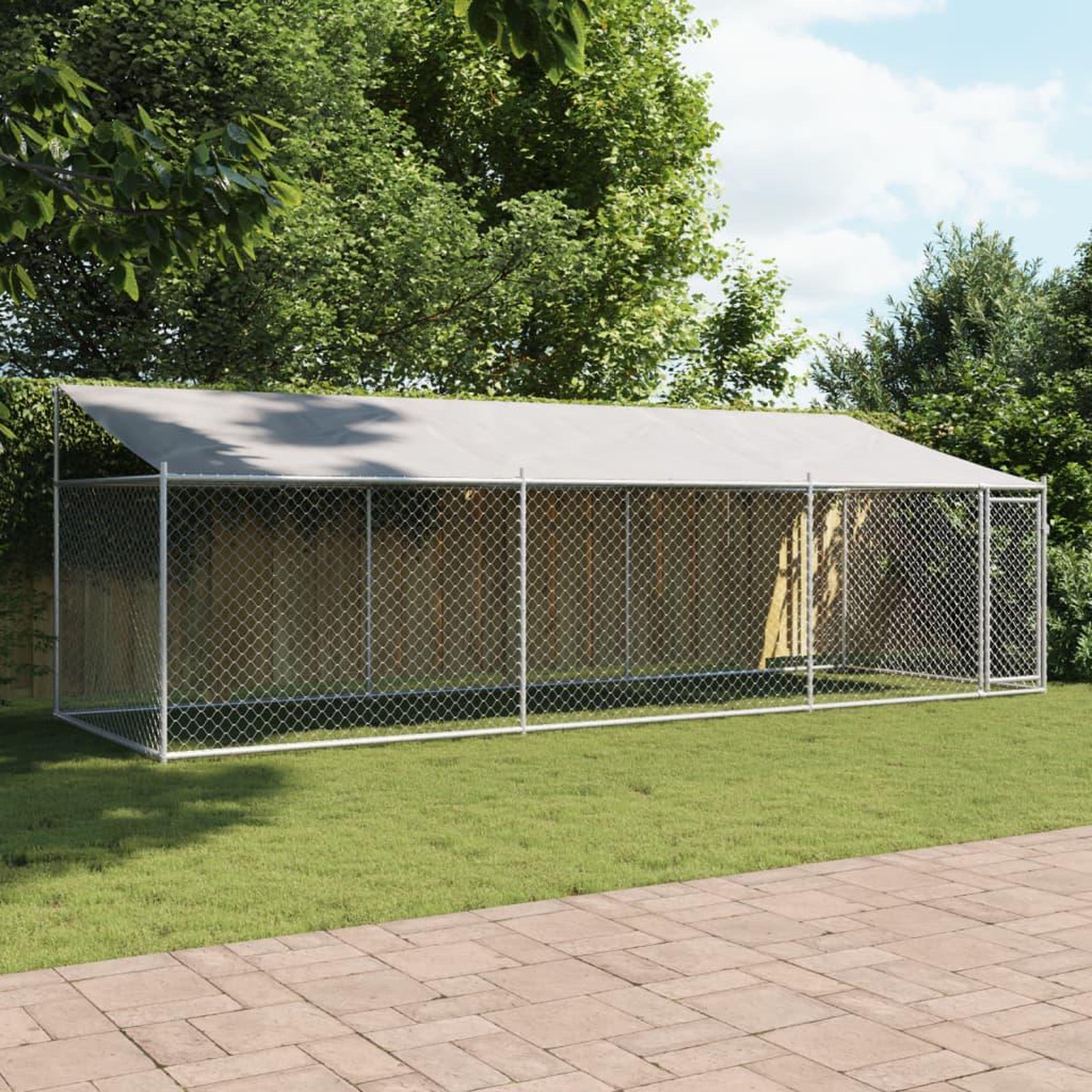 Voir la diapositive 3 : VIDAXL Cage pour chien avec toit et porte gris 6x2x2 m acier galvanise