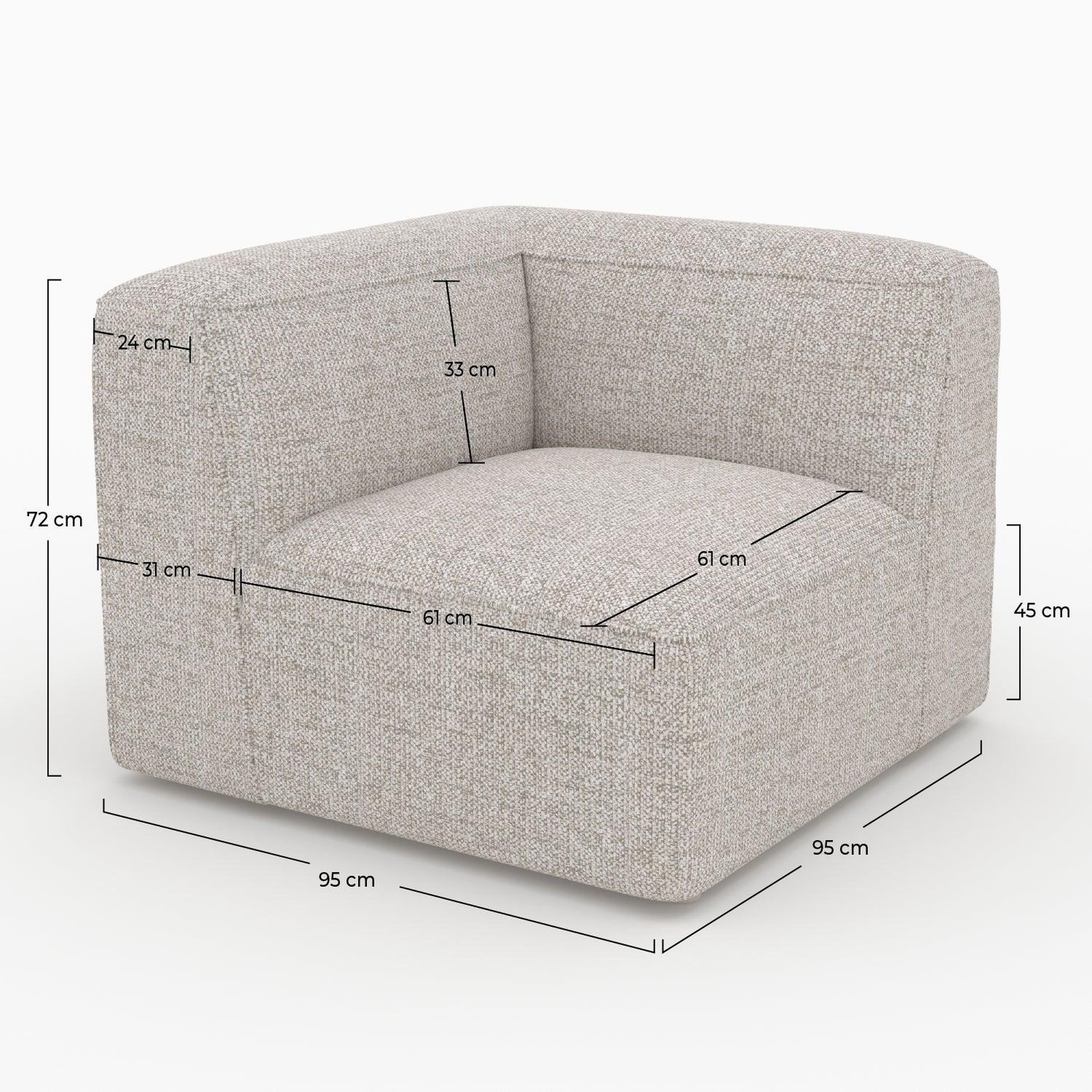 Voir la diapositive 4 : MAISON PAVANE Angle interchangeable pour canapé modulable en tissu beige-hestia