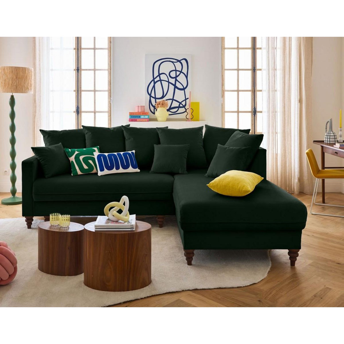 BEST MOBILIER Flamingo - canapé d'angle droit 4 places convertible en velours