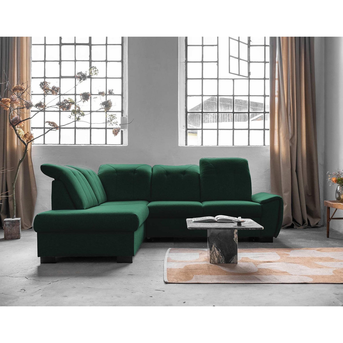 BEST MOBILIER Paul - canapé d'angle gauche - 5 places - convertible avec coffre et têtières - en tissu