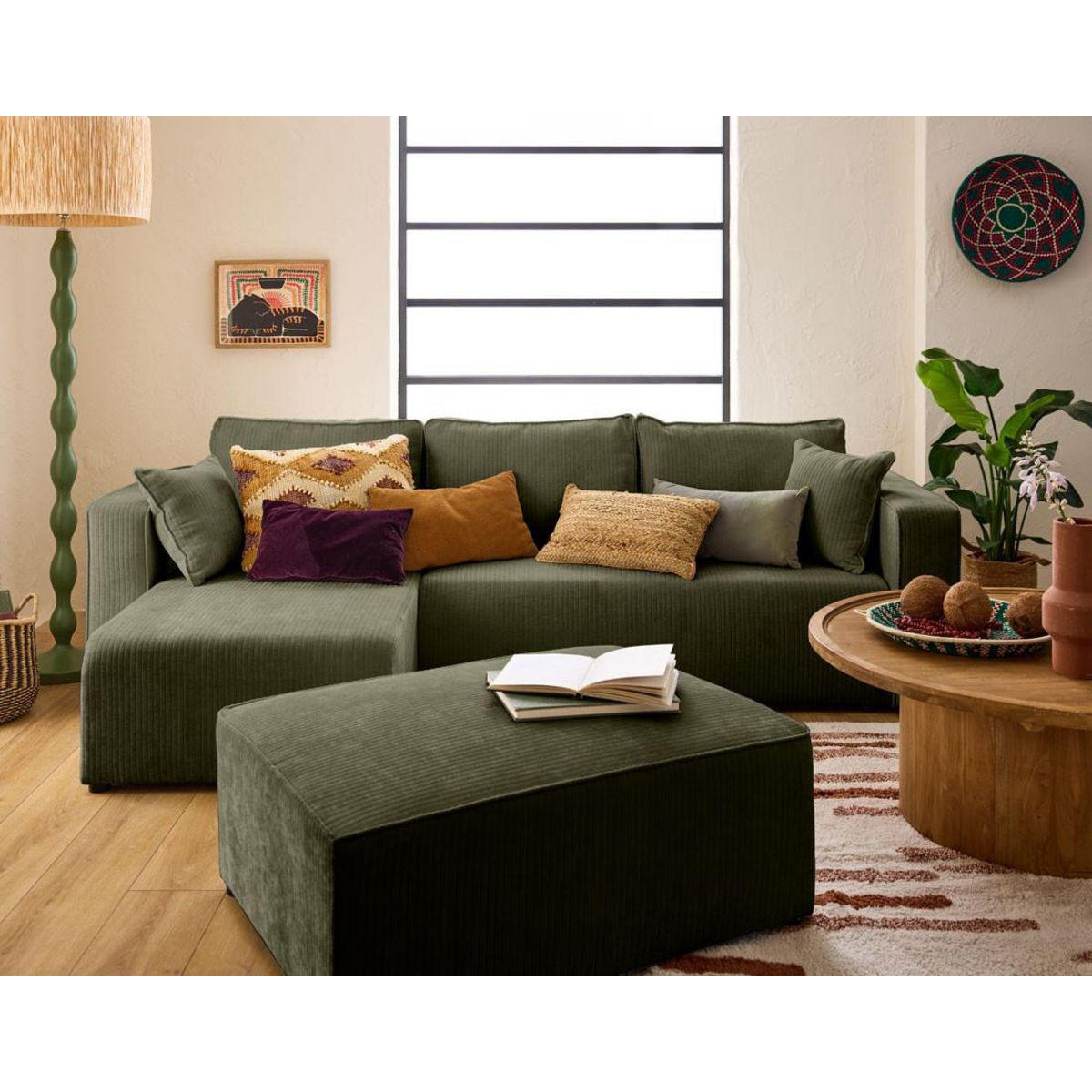 BEST MOBILIER Topaze - canapé d'angle réversible - 4 places - convertible avec coffre - en velours côtelé plat