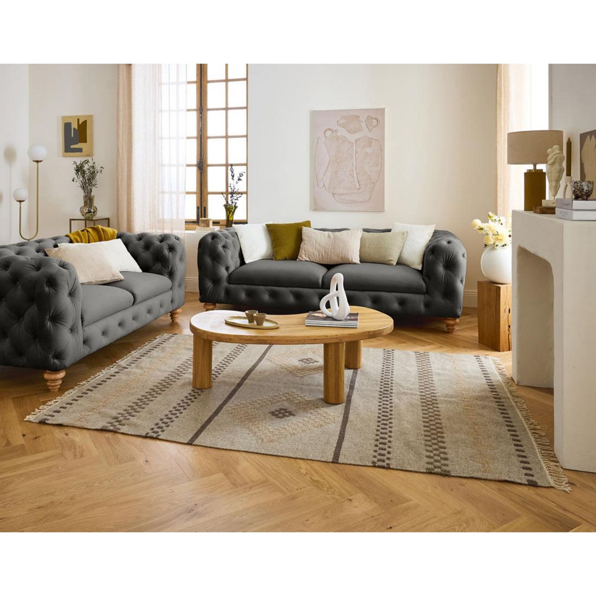 LISA DESIGN Walter - canapé 3 places chesterfield en velours - pieds bois