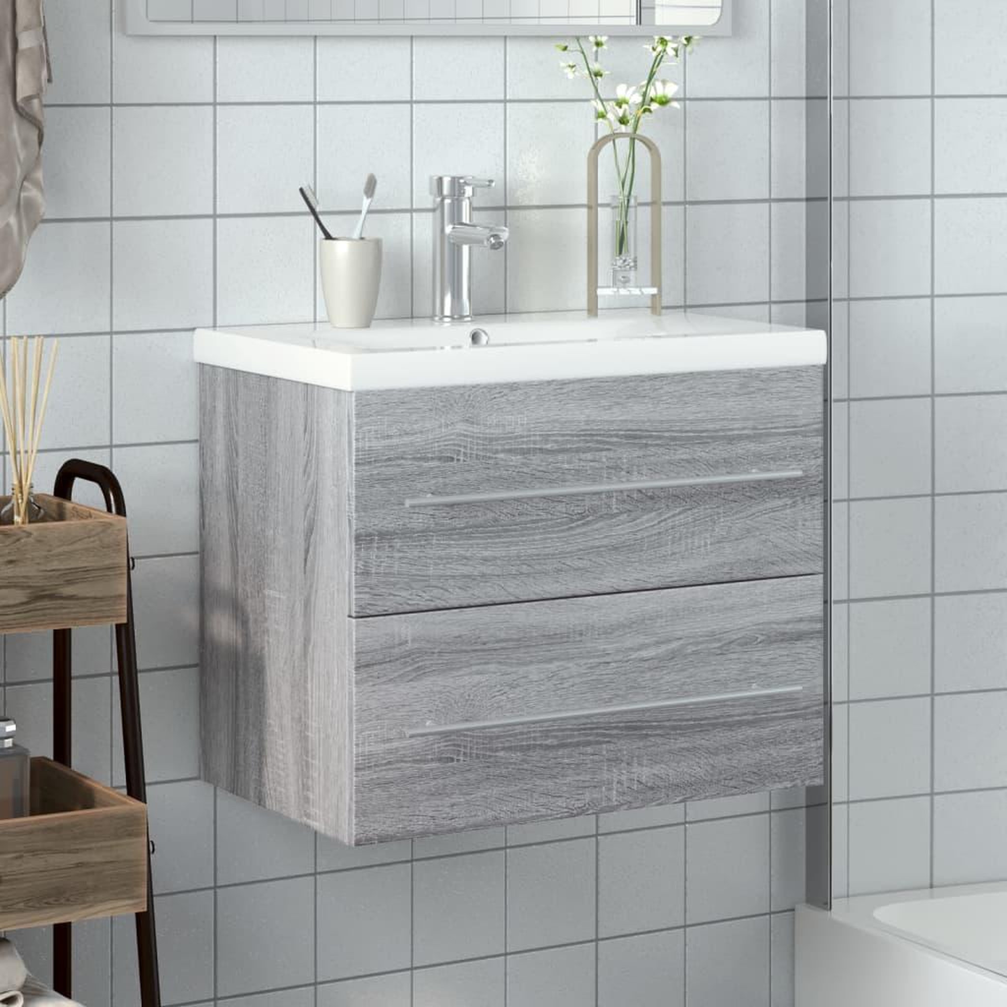 Voir la diapositive 3 : VIDAXL Armoire lavabo de salle de bain avec bassin integre sonoma gris