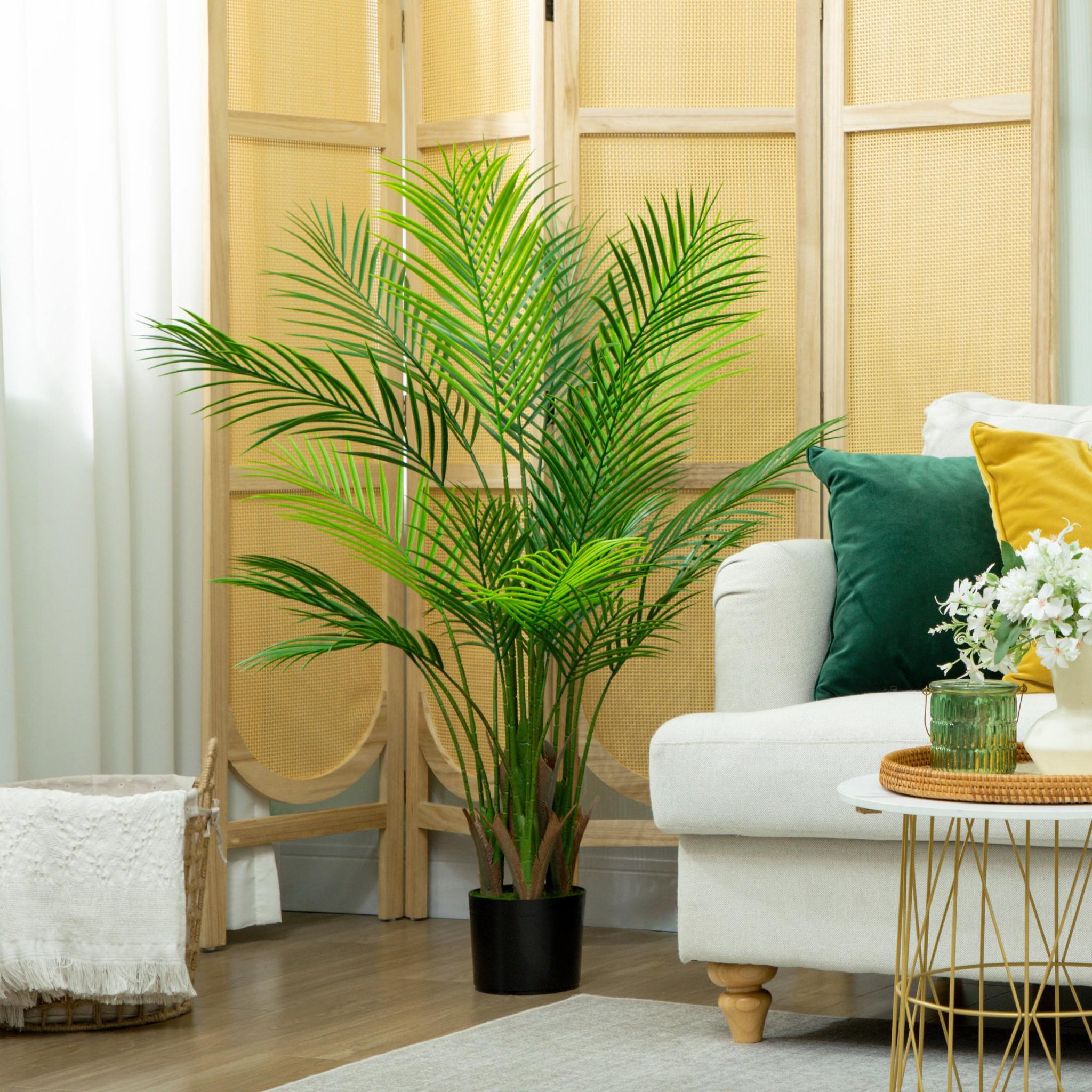 Voir la diapositive 5 : HOMCOM Palmier artificiel - plante artificielle H.120cm - 4 pieds 22 feuilles grand réalisme - pot inclus