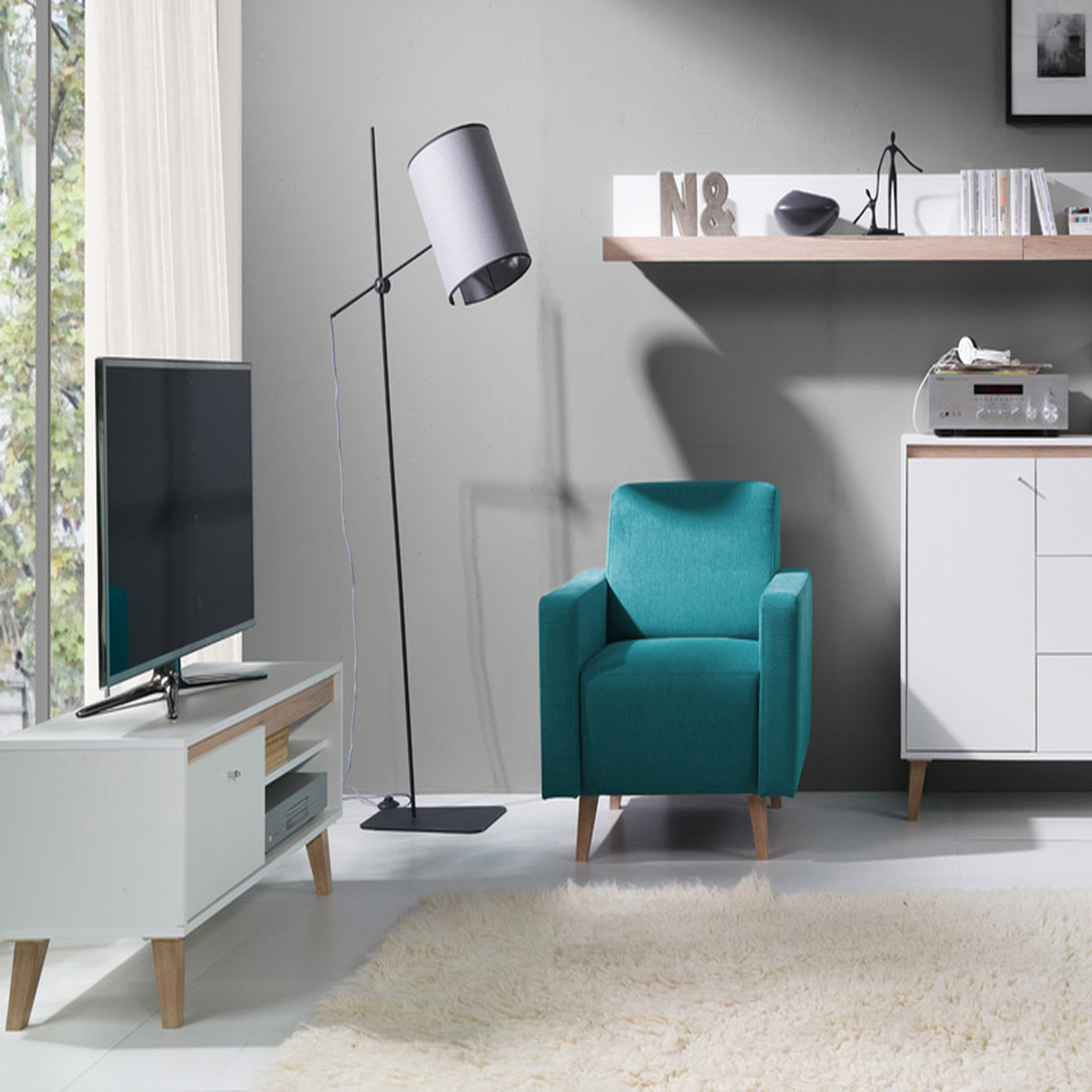 Voir la diapositive 5 : Meuble TV scandinave 1 porte L100cm CHRIS