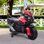 Voir la diapositive 2 : HOMCOM Moto électrique enfant 6 V 3 Km/h effet lumineux et sonore roulettes amovibles repose-pied valises latérales métal PP rouge noir