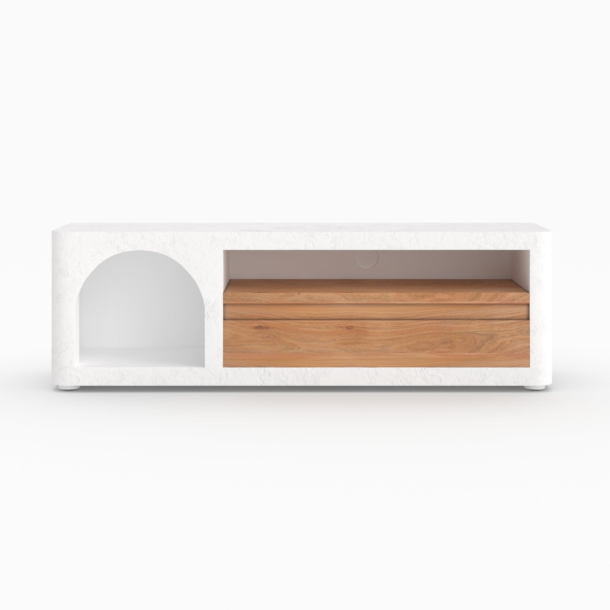 MAISON PAVANE Meuble tv en plâtre blanc cassé 140 cm avec tiroir-fira