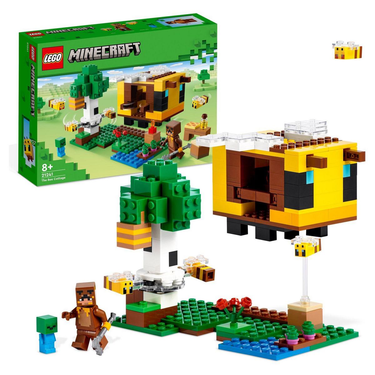 LEGO Minecraft  21241 La cabane Abeille, Jouet, Ferme avec Maison, Zombie et Figurines Animaux